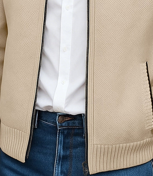 Men's Mock Neck Sweater Cardigan, Zip Up Ribbed Knit