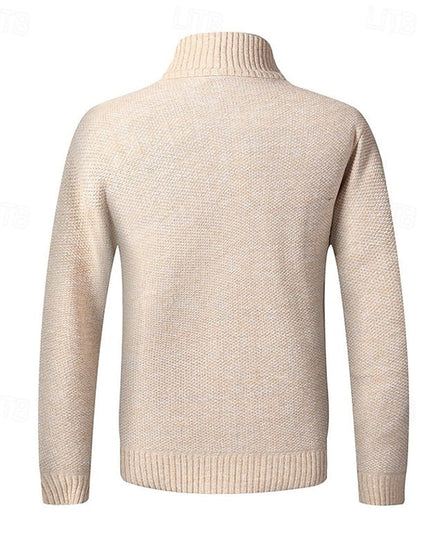 Men's Mock Neck Sweater Cardigan, Zip Up Ribbed Knit