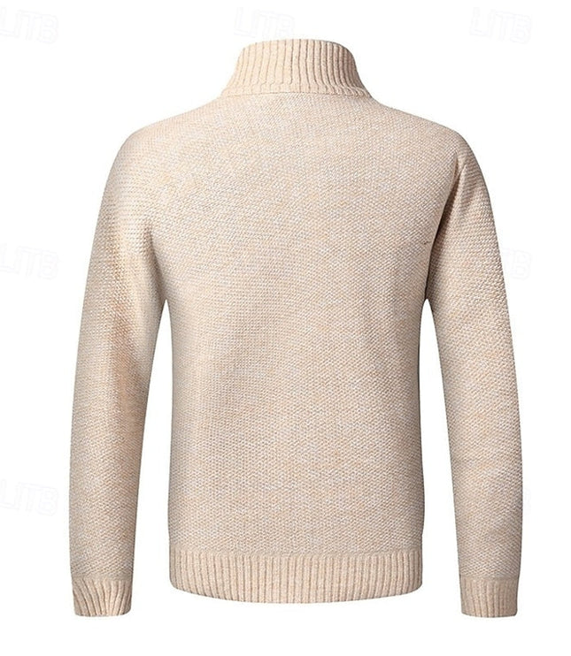 Men's Mock Neck Sweater Cardigan, Zip Up Ribbed Knit