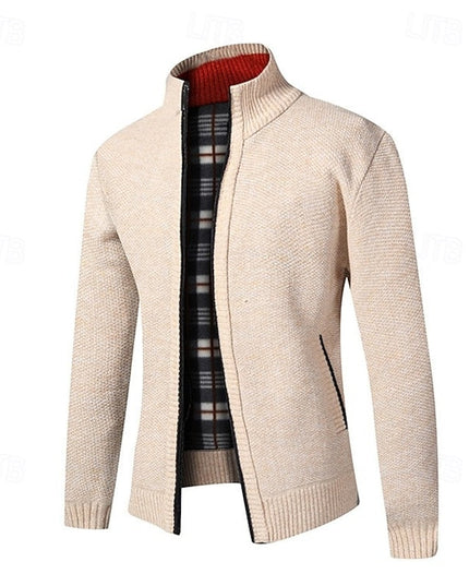 Men's Mock Neck Sweater Cardigan, Zip Up Ribbed Knit