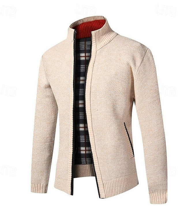 Men's Mock Neck Sweater Cardigan, Zip Up Ribbed Knit