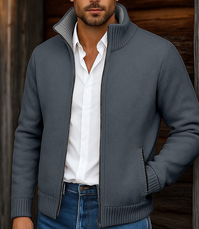 Men's Mock Neck Sweater Cardigan, Zip Up Ribbed Knit