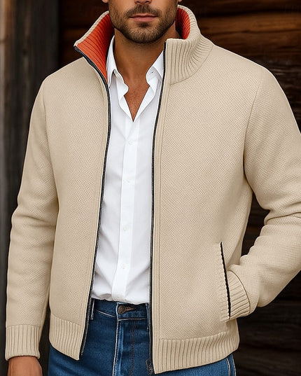Men's Mock Neck Sweater Cardigan, Zip Up Ribbed Knit