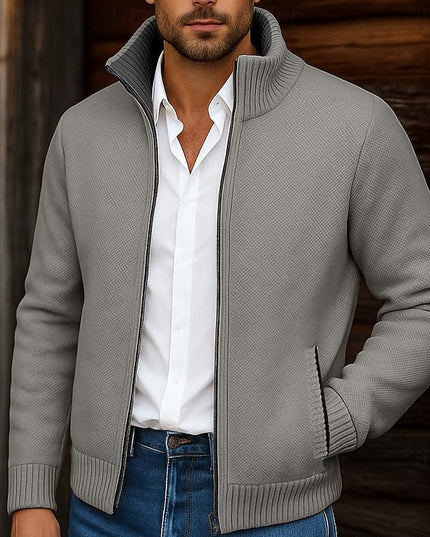 Men's Mock Neck Sweater Cardigan, Zip Up Ribbed Knit