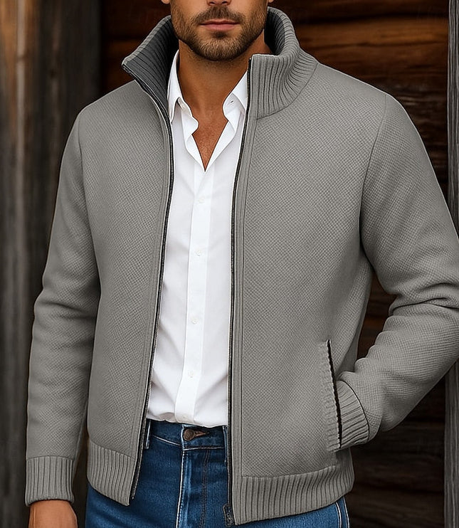 Men's Mock Neck Sweater Cardigan, Zip Up Ribbed Knit