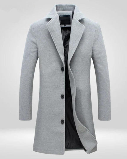 Men's Notch-Lapel Knee-Length Single-Breasted Wool Overcoat