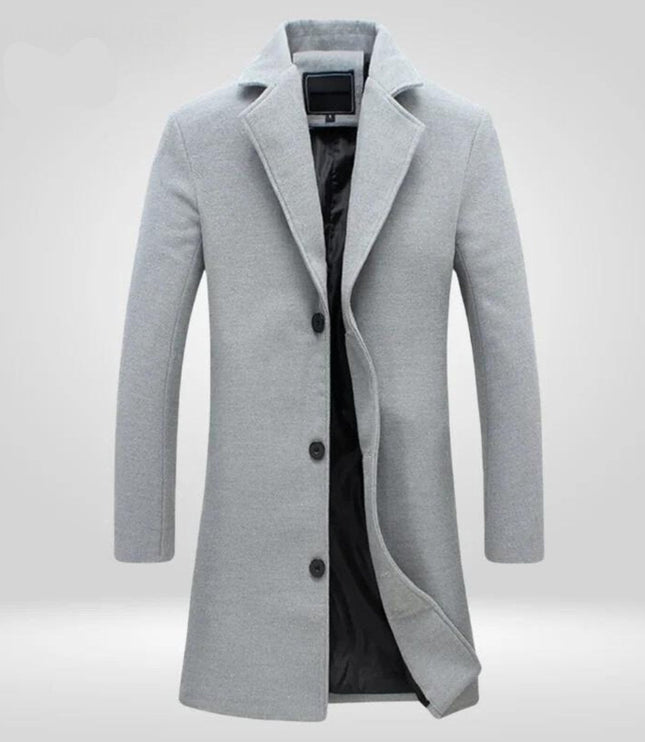 Men's Notch-Lapel Knee-Length Single-Breasted Wool Overcoat
