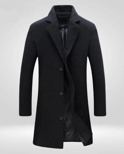 Men's Notch-Lapel Knee-Length Single-Breasted Wool Overcoat