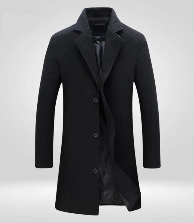 Men's Notch-Lapel Knee-Length Single-Breasted Wool Overcoat