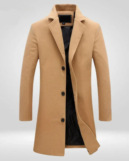 Men's Notch-Lapel Knee-Length Single-Breasted Wool Overcoat