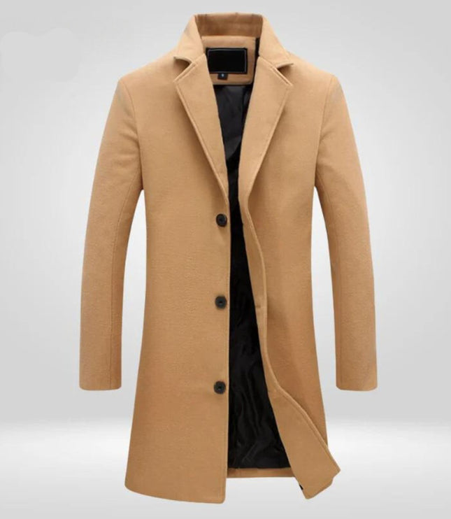Men's Notch-Lapel Knee-Length Single-Breasted Wool Overcoat