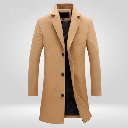 Men's Notch-Lapel Knee-Length Single-Breasted Wool Overcoat