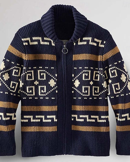 Men's Open Front Sweater Cardigan Patterned Knit Shawl Collar