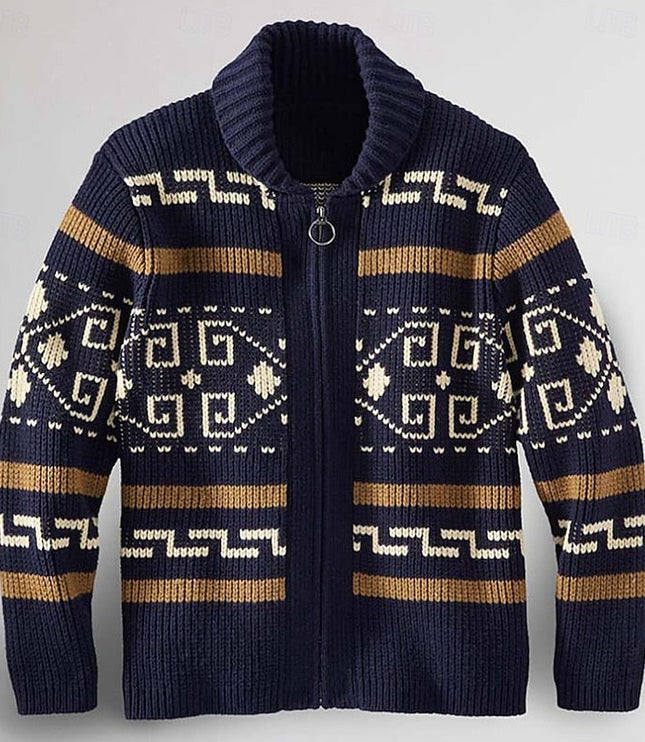 Men's Open Front Sweater Cardigan Patterned Knit Shawl Collar