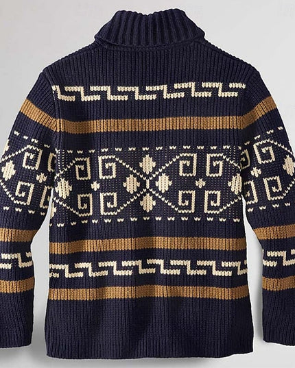 Men's Open Front Sweater Cardigan Patterned Knit Shawl Collar
