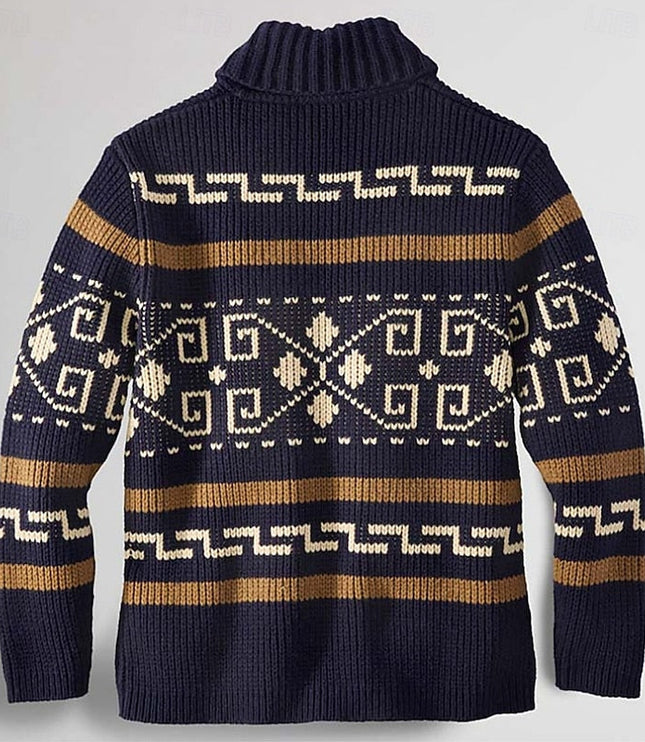 Men's Open Front Sweater Cardigan Patterned Knit Shawl Collar