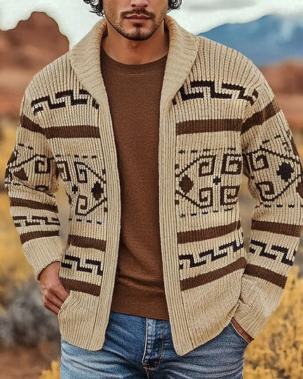 Men's Open Front Sweater Cardigan Patterned Knit Shawl Collar