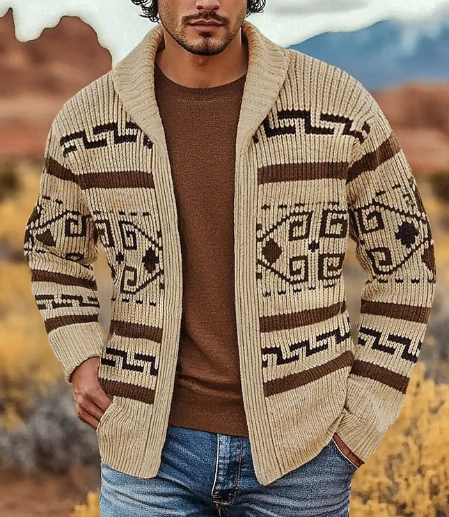 Men's Open Front Sweater Cardigan Patterned Knit Shawl Collar