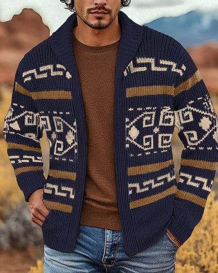 Men's Open Front Sweater Cardigan Patterned Knit Shawl Collar