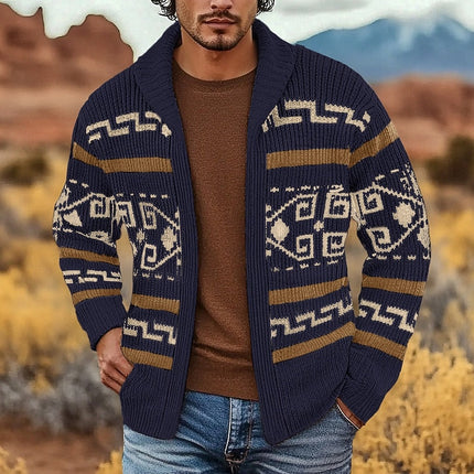 Men's Open Front Sweater Cardigan Patterned Knit Shawl Collar