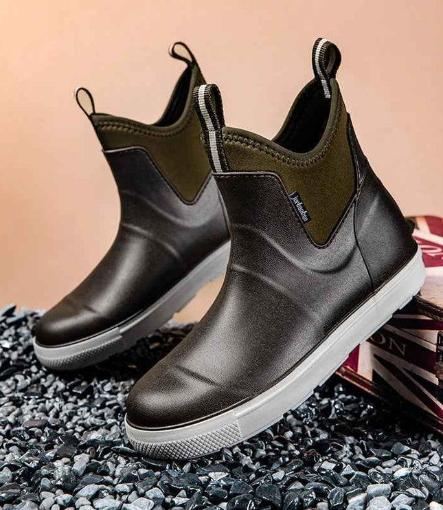 Men's Pull On Waterproof Ankle Chelsea Rain Boots