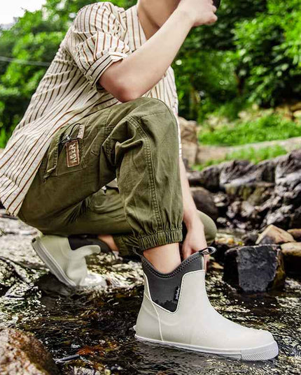 Men's Pull On Waterproof Ankle Chelsea Rain Boots
