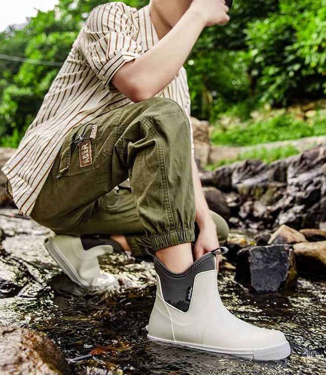 Men's Pull On Waterproof Ankle Chelsea Rain Boots