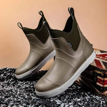 Men's Pull On Waterproof Ankle Chelsea Rain Boots