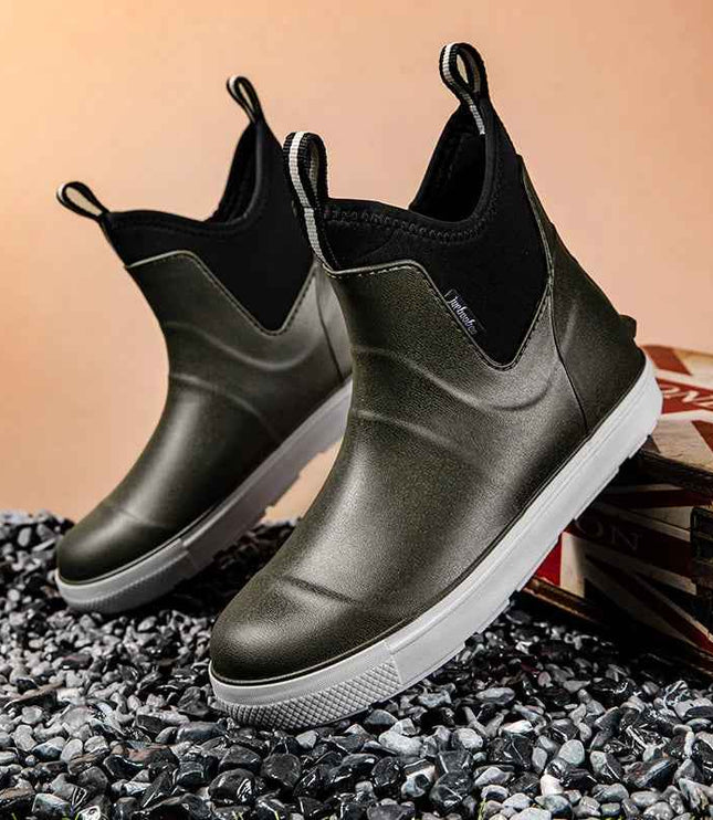 Men's Pull On Waterproof Ankle Chelsea Rain Boots
