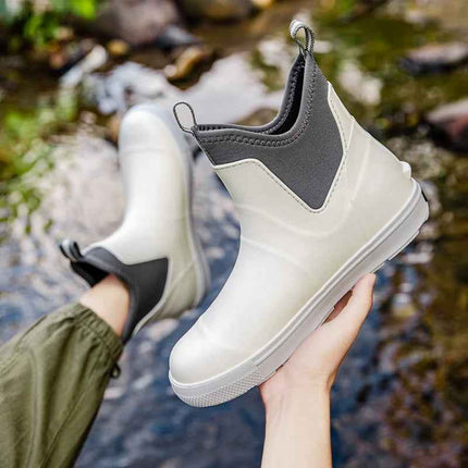 Men's Pull On Waterproof Ankle Chelsea Rain Boots