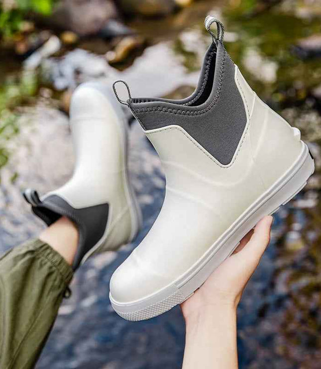 Men's Pull On Waterproof Ankle Chelsea Rain Boots