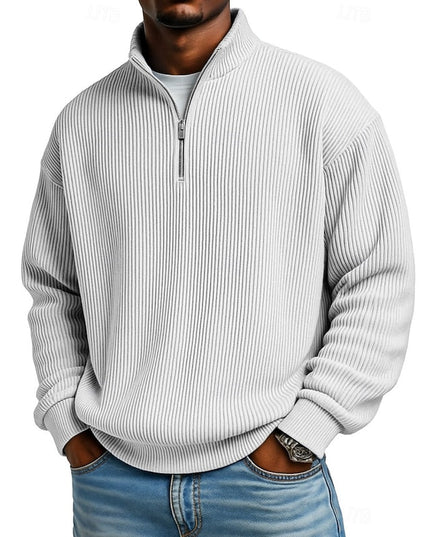 Men's Quarter Zip Pullover Sweater Ribbed Knit Relaxed Fit