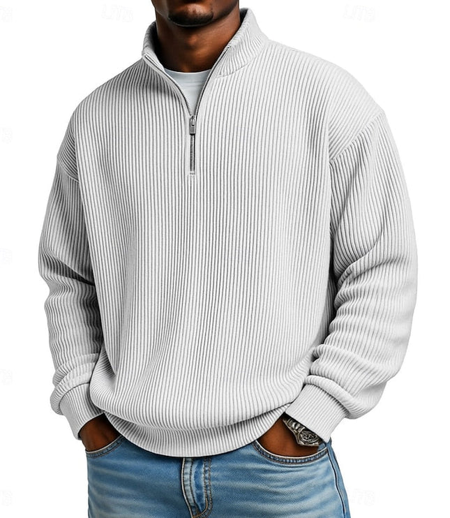 Men's Quarter Zip Pullover Sweater Ribbed Knit Relaxed Fit