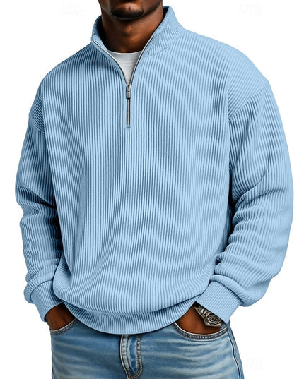 Men's Quarter Zip Pullover Sweater Ribbed Knit Relaxed Fit