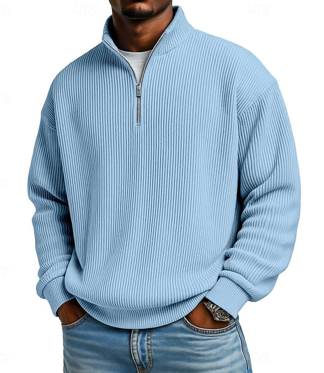 Men's Quarter Zip Pullover Sweater Ribbed Knit Relaxed Fit