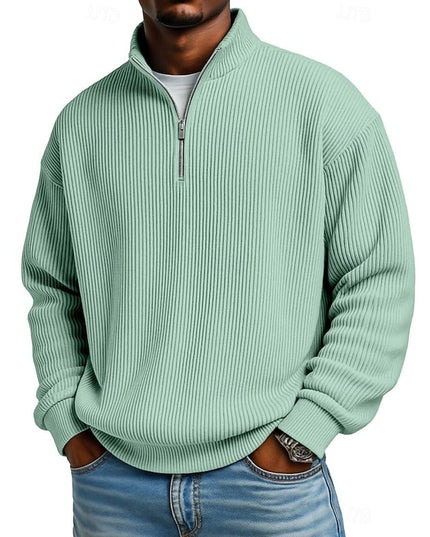Men's Quarter Zip Pullover Sweater Ribbed Knit Relaxed Fit