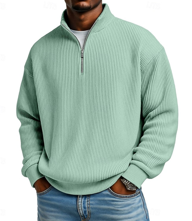 Men's Quarter Zip Pullover Sweater Ribbed Knit Relaxed Fit