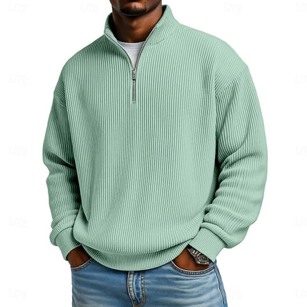 Men's Quarter Zip Pullover Sweater Ribbed Knit Relaxed Fit