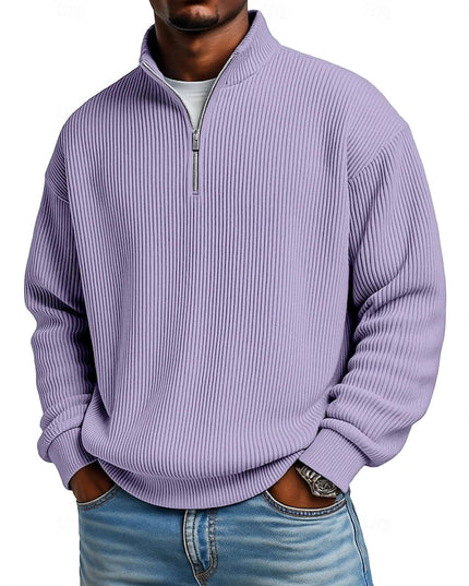 Men's Quarter Zip Pullover Sweater Ribbed Knit Relaxed Fit