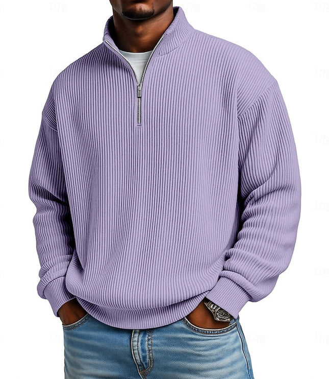 Men's Quarter Zip Pullover Sweater Ribbed Knit Relaxed Fit