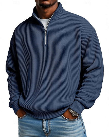 Men's Quarter Zip Pullover Sweater Ribbed Knit Relaxed Fit