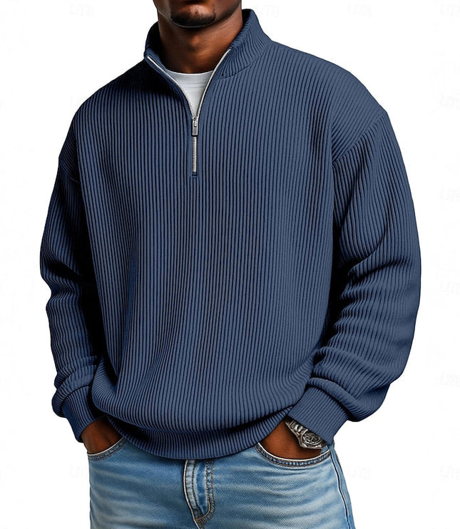 Men's Quarter Zip Pullover Sweater Ribbed Knit Relaxed Fit