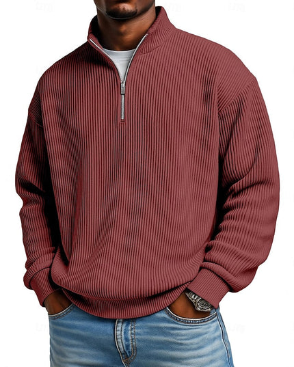 Men's Quarter Zip Pullover Sweater Ribbed Knit Relaxed Fit