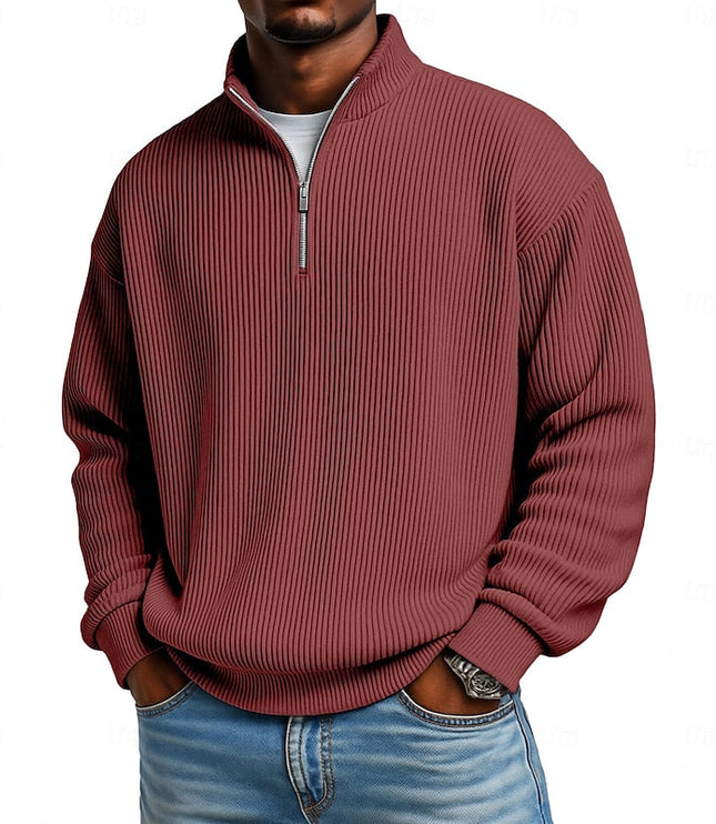 Men's Quarter Zip Pullover Sweater Ribbed Knit Relaxed Fit
