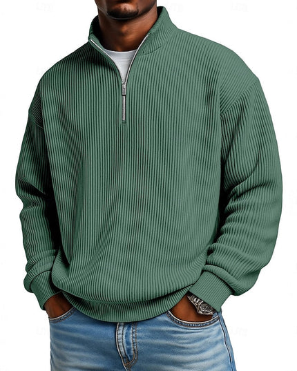 Men's Quarter Zip Pullover Sweater Ribbed Knit Relaxed Fit