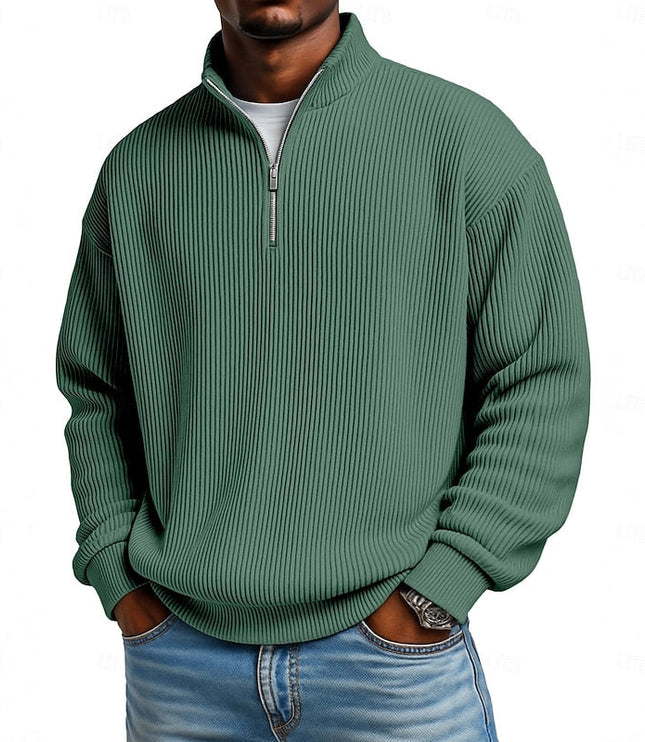 Men's Quarter Zip Pullover Sweater Ribbed Knit Relaxed Fit