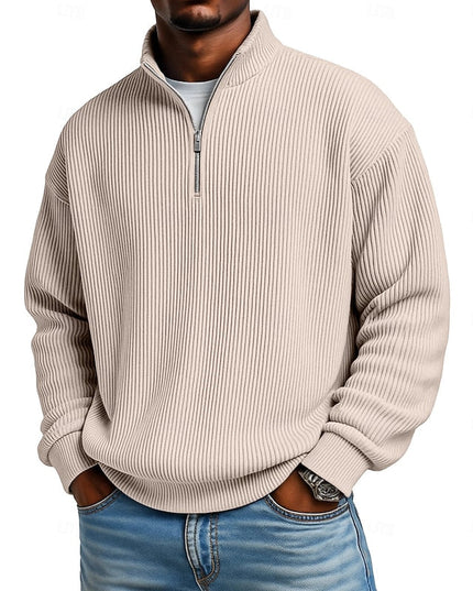 Men's Quarter Zip Pullover Sweater Ribbed Knit Relaxed Fit