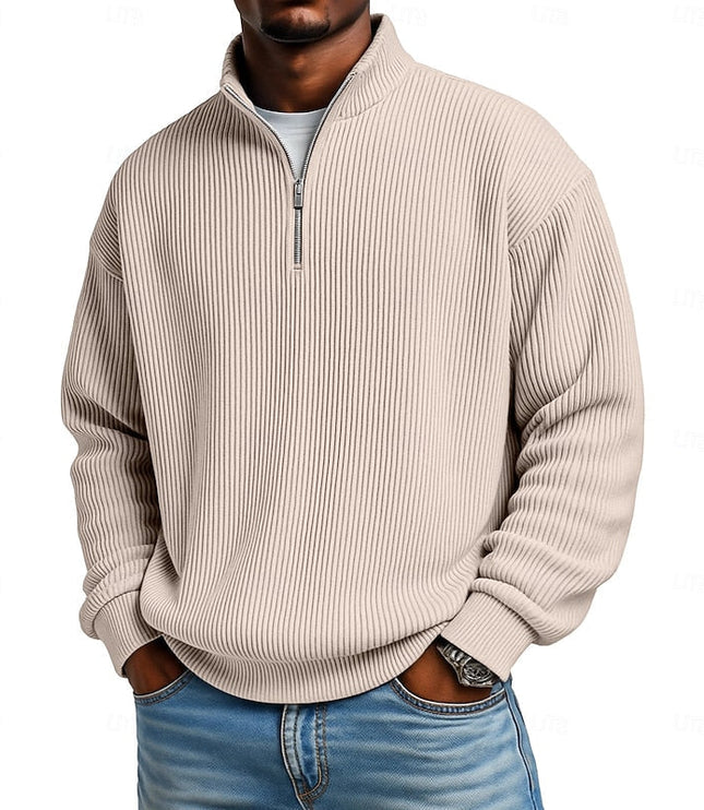 Men's Quarter Zip Pullover Sweater Ribbed Knit Relaxed Fit