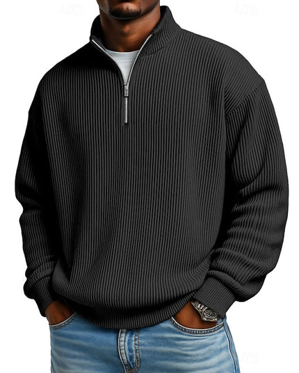 Men's Quarter Zip Pullover Sweater Ribbed Knit Relaxed Fit