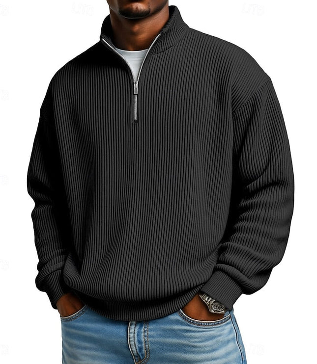 Men's Quarter Zip Pullover Sweater Ribbed Knit Relaxed Fit